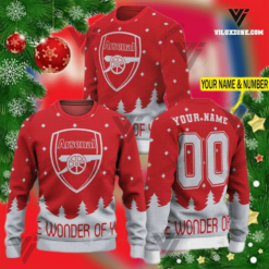 FOR KID UNISEX ARSENAL ARS F.C. THE WONDER OF YOU PERSONALIZED NAME & NUMBER 3D KNITTED XMAS SWEATER 02