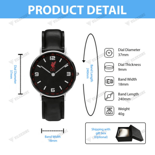 Liverpool F.C Black Stitched Leather Watch PM02656 - LH - Image 2