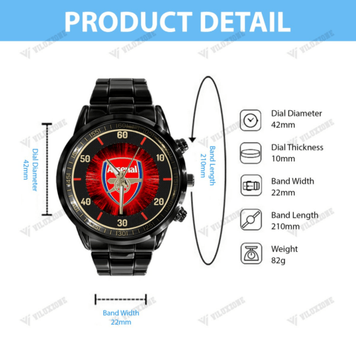 Arsenal FC Black Stainless Steel Watch PM8934 - LH - Image 2