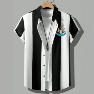 Newcastle United F.C. Big Line B&W Button Up Shirt For This Summer PM89 ( New Version 2025 ) - LH