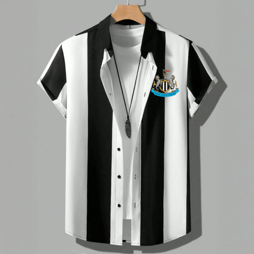 Newcastle United F.C. Big Line B&W Button Up Shirt For This Summer PM89 ( New Version 2025 ) - LH