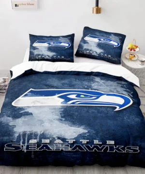 Seattle Seahawks NFL Blue Grunge Style Logo Bedding Set