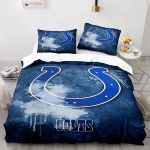 Indianapolis Colts NFL Blue Grunge Style Horseshoe Logo Bedding Set