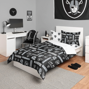 Las Vegas Raiders NFL Black & Silver Logo Pattern Bedding Set