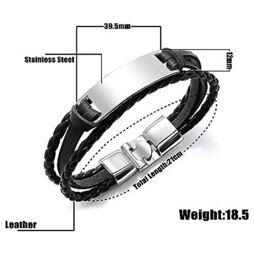 Chicago Bulls NBA Personalized Leather Bracelet – Black Braided Strap with Stainless Steel Engraving Plate - Image 6