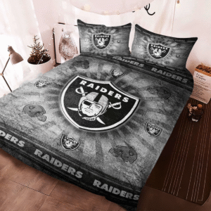 Las Vegas Raiders NFL Grunge Style Logo Bedding Set – Black & Grey