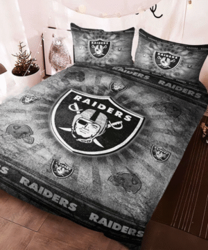 Las Vegas Raiders NFL Grunge Style Logo Bedding Set – Black & Grey