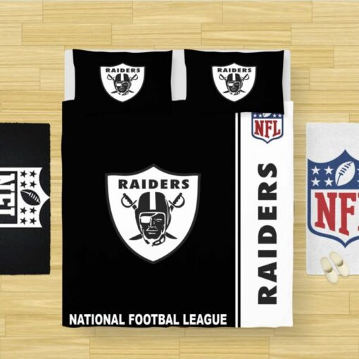 Las Vegas Raiders NFL Black & White Modern Minimalist Bedding Set - Image 5