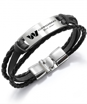 Washington Commanders NFL Personalized Leather Bracelet – Black Braided Strap with Stainless Steel Engraving Plate