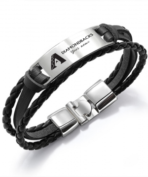 Arizona Diamondbacks MLB Personalized Leather Bracelet – Black Braided Strap with Stainless Steel Engraving Plate