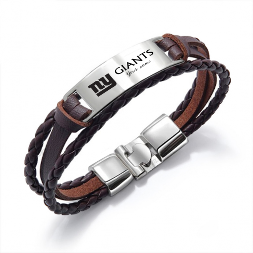 New York Giants NFL Personalized Leather Bracelet – Black Braided Strap with Stainless Steel Engraving Plate - Image 2