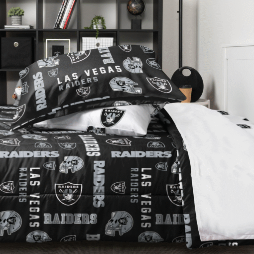 Las Vegas Raiders NFL Black & Silver Logo Pattern Bedding Set - Image 3