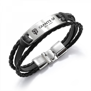 San Francisco Giants MLB Personalized Leather Bracelet – Black Braided Strap with Stainless Steel Engraving Plate