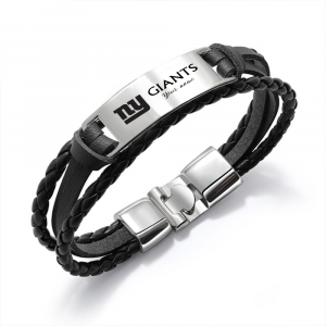 New York Giants NFL Personalized Leather Bracelet – Black Braided Strap with Stainless Steel Engraving Plate