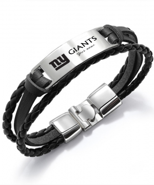 New York Giants NFL Personalized Leather Bracelet – Black Braided Strap with Stainless Steel Engraving Plate