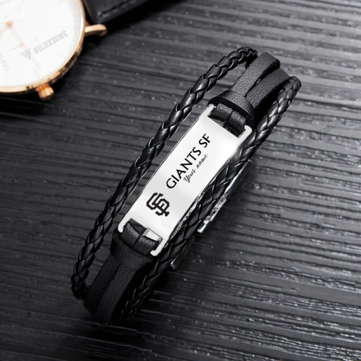 San Francisco Giants MLB Personalized Leather Bracelet – Black Braided Strap with Stainless Steel Engraving Plate - Image 4