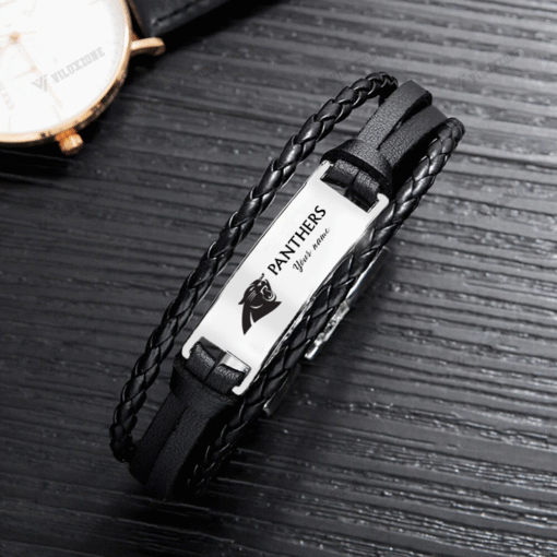 Carolina Panthers NFL Personalized Leather Bracelet – Black Braided Strap with Stainless Steel Engraving Plate - Image 4
