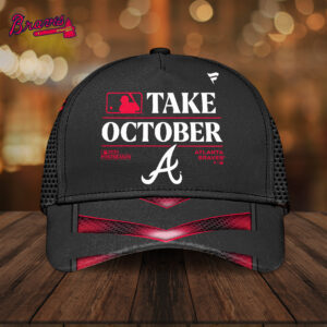 Atlanta Braves MLB Postseason “Take October” Baseball Cap – Black & Red Mesh Design, Playoff Edition