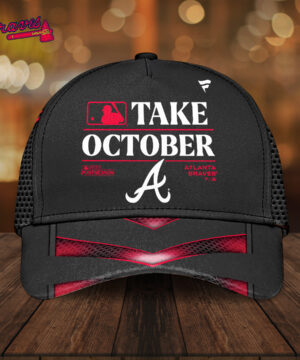 Atlanta Braves MLB Postseason “Take October” Baseball Cap – Black & Red Mesh Design, Playoff Edition