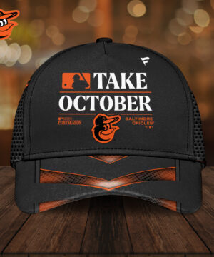 Baltimore Orioles MLB Postseason “Take October” Baseball Cap – Black & Orange Mesh Design, Playoff Edition