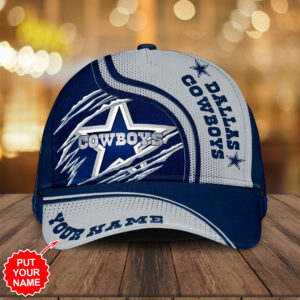 Dallas Cowboys NFL Personalized Scratch Claw Mark Baseball Cap – Custom Name, Navy & Gray Two-Tone Design with Star Logo