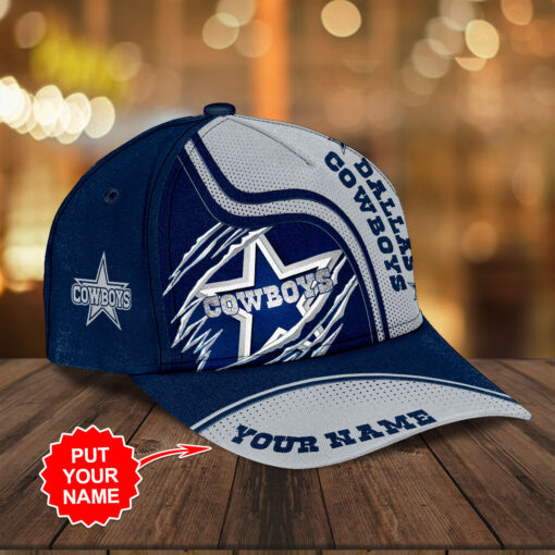 Dallas Cowboys NFL Personalized Scratch Claw Mark Baseball Cap – Custom Name, Navy & Gray Two-Tone Design with Star Logo - Image 3