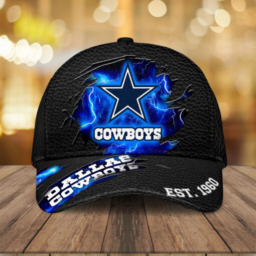 Dallas Cowboys NFL Lightning Design Baseball Cap – Black Textured Fabric with Electric Blue Star Logo and Helmet Graphic - Image 3