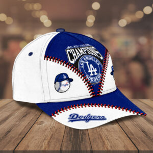 Los Angeles Dodgers MLB NL West Division Champions Baseball Cap – Blue & White Design with Red Stitching, Team Logo Embroidery