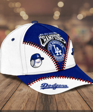 Los Angeles Dodgers MLB NL West Division Champions Baseball Cap – Blue & White Design with Red Stitching, Team Logo Embroidery