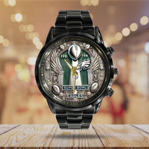 Philadelphia Eagles Super Bowl Champions Watch – Black Stainless Steel Sports Timepiece