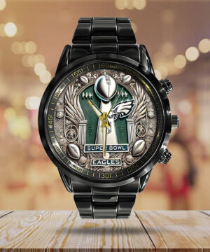Philadelphia Eagles Super Bowl Champions Watch – Black Stainless Steel Sports Timepiece