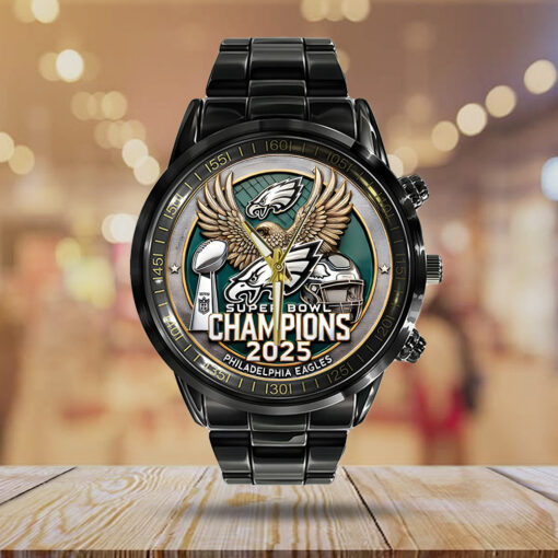 Philadelphia Eagles Personalized Luxury Stainless Steel Watch – Super Bowl Champions 2025 Edition - Image 2