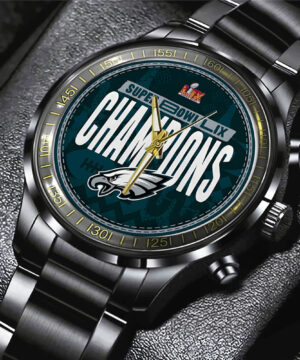 Philadelphia Eagles Super Bowl LIX Champions Black Stainless Steel Watch – Limited Edition Sports Timepiece