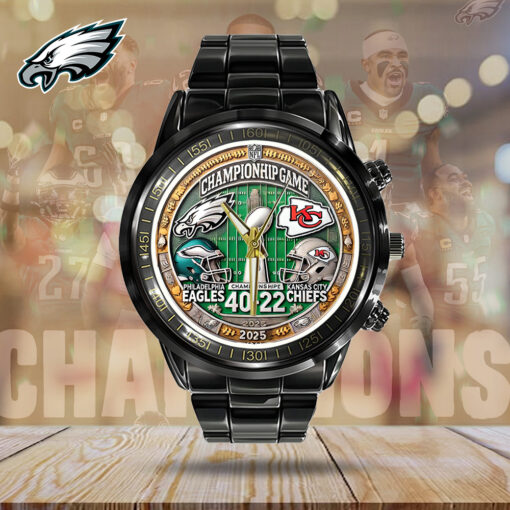 Philadelphia Eagles vs Kansas City Chiefs Championship Game 2025 Watch – Black Stainless Steel Fan Gift - Image 4