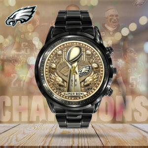 Personalized Philadelphia Eagles NFL Black Stainless Steel Watch – Stylish Gift for Fans