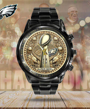 Personalized Philadelphia Eagles NFL Black Stainless Steel Watch – Stylish Gift for Fans