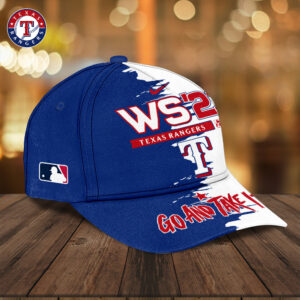 Texas Rangers MLB WS ’23 World Series Baseball Cap – Blue & White Split Design, “Go and Take It” Championship Edition