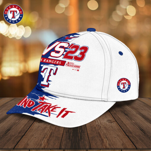 Texas Rangers MLB WS ’23 World Series Baseball Cap – Blue & White Split Design, “Go and Take It” Championship Edition - Image 4
