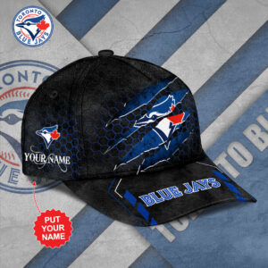 Toronto Blue Jays MLB Personalized Scratch Claw Mark Baseball Cap – Custom Name, Black & Blue Honeycomb Design
