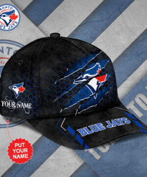 Toronto Blue Jays MLB Personalized Scratch Claw Mark Baseball Cap – Custom Name, Black & Blue Honeycomb Design