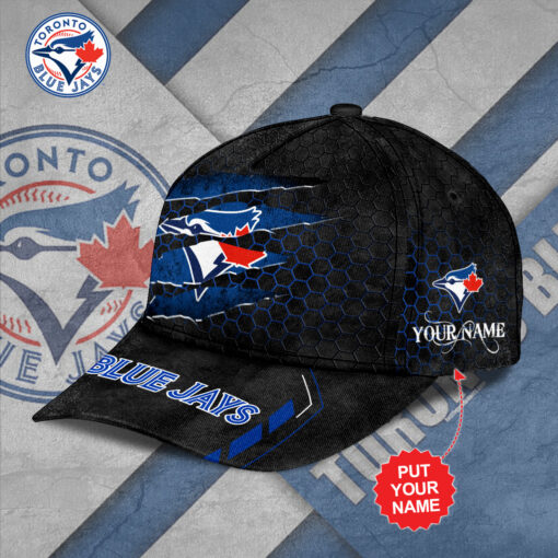 Toronto Blue Jays MLB Personalized Scratch Claw Mark Baseball Cap – Custom Name, Black & Blue Honeycomb Design - Image 3