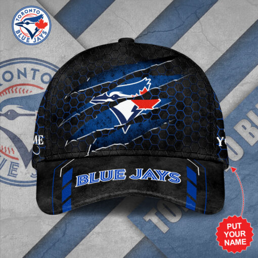 Toronto Blue Jays MLB Personalized Scratch Claw Mark Baseball Cap – Custom Name, Black & Blue Honeycomb Design - Image 4