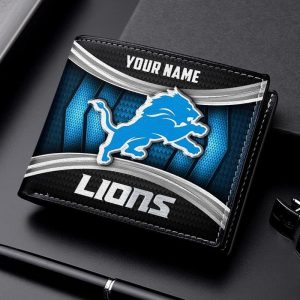 Detroit Lions NFL Personalized Leather Wallet for Men