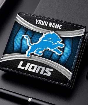 Detroit Lions NFL Personalized Leather Wallet for Men