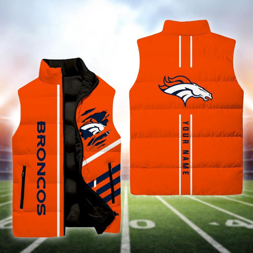 Denver Broncos NFL Custom Puffer Vest | Personalized NFL Winter Gear - Image 2