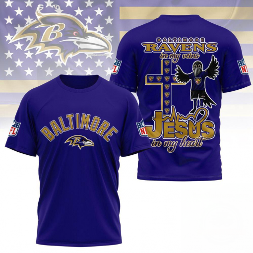 Baltimore Ravens NFL T-Shirt | Jesus in My Heart Faith Edition - Image 2