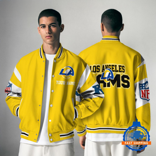 Los Angeles Rams  NFL Varsity Jacket | Custom Name Team Baseball Bomber for Fans - Image 2