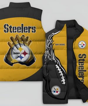 Pittsburgh Steelers NFL Custom Name Puffer Vest - Warm Quilted Sleeveless Jacket