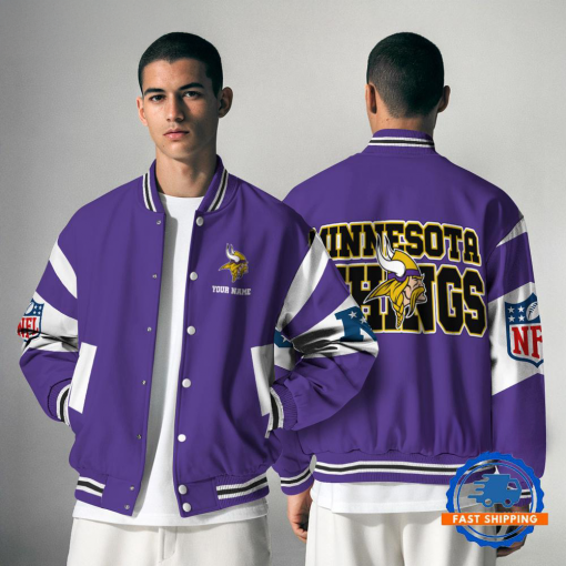 Minnesota Vikings Patriots NFL Varsity Jacket | Custom Name Team Baseball Bomber for Fans - Image 2