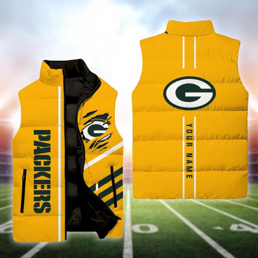 Green Bay Packers NFL Custom Puffer Vest | Personalized NFL Winter Gear - Image 2